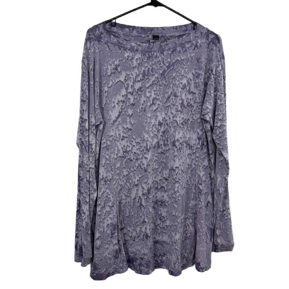Annie Turbin Tunic Top Womens Size 4 Purple Abstract Shirt Boat Neck USA Made
